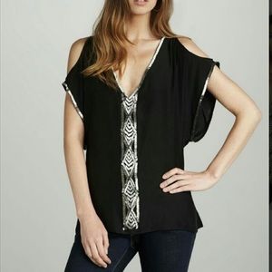Parker Black Silk Cold Shoulder Top